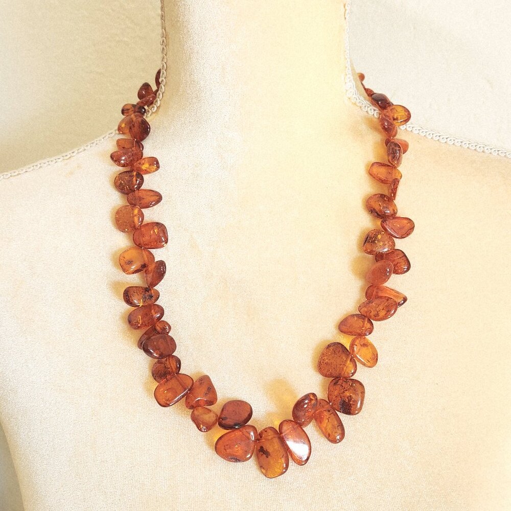 Vintage Honey Brown Baltic Amber Organic Free Form Beaded USSR Necklace